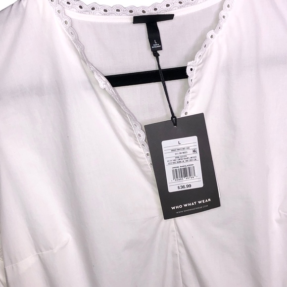 Who What Wear DemiTiered White Puff Short Sleeve Dress w/Pockets Size Large - Picture 6 of 12